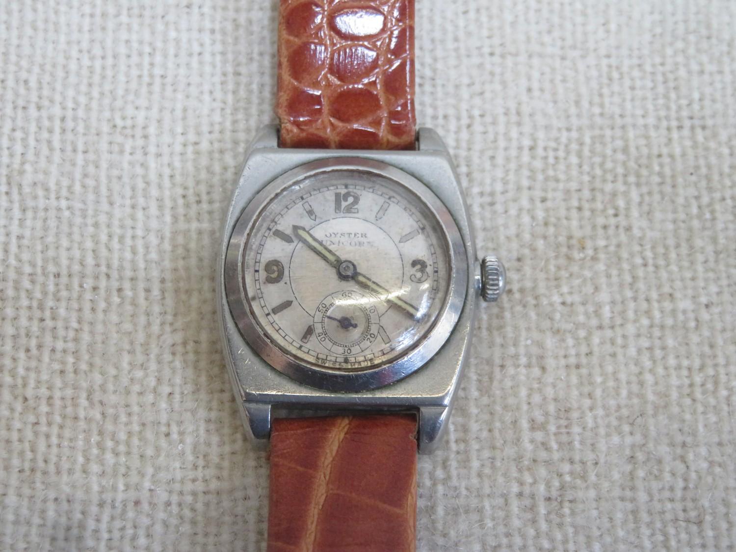 Oyster Unicorn by Rolex, early/mid 20th century wristlet watch with circular dial, luminescent - Image 2 of 2