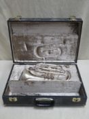 Boosey and Hawkes silver plated satin finish cornet, in original carry case