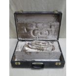 Boosey and Hawkes silver plated satin finish cornet, in original carry case