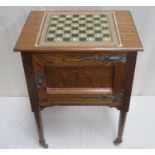 Late 19th / early 20th century oak single door side cabinet, inlaid with Anglo-Indian style mosaic