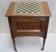 Late 19th / early 20th century oak single door side cabinet, inlaid with Anglo-Indian style mosaic