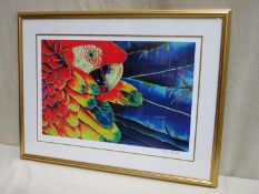 Daniel Jean-Baptiste, framed limited edition polychrome print, depicting a macaw parrot, signed &