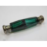 Victorian bristol / bottle green double ended facet cut glass scent bottle, with caps (one hinged)