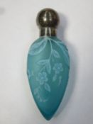 Thomas Webb Cameo 19th century conical form perfume bottle / flask , frosted aqua blue / green glass