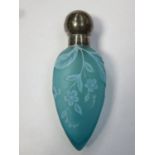 Thomas Webb Cameo 19th century conical form perfume bottle / flask , frosted aqua blue / green glass