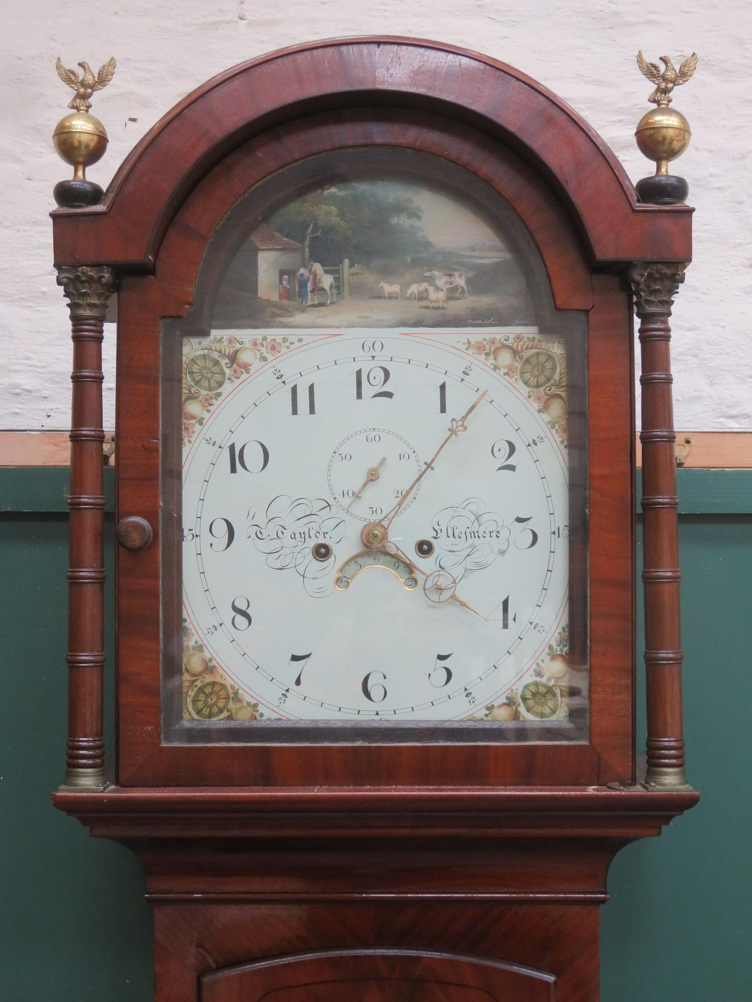 19th century mahogany cased longcase clock, with hand painted, gilded & enamelled dial, with painted - Image 5 of 6