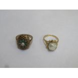 9ct gold dress ring + 14ct gold dress ring, both set with pearl type stone