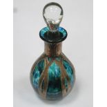 Hallmarked silver overlaid multi-coloured glass perfume / scent bottle with stopper. Marks