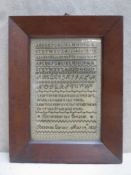 William IV framed sampler by Rebekah Corney, May 14th, 1832. Approx 31cms x 21cms