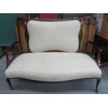 Victorian mahogany pierce work decorated & upholstered salon settee with inlaid panels
