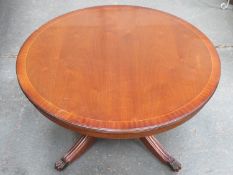 20th century mahogany inlaid circular coffee table on quadrofoil supports