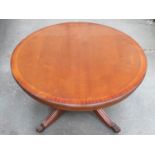 20th century mahogany inlaid circular coffee table on quadrofoil supports