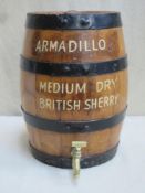 Vintage drinks barrel with brass dispensing tap - Armadillo, Medium British Sherry. Approx. 34.