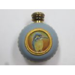 Jon French Wedgwood blue jasperware scent / perfume bottle, hand painted and gilded with a