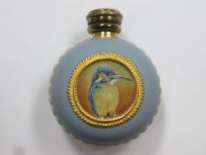 Jon French Wedgwood blue jasperware scent / perfume bottle, hand painted and gilded with a