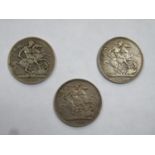 Three Queen Victoria silver crowns, dated 1890, 1989 & 1900