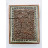 Heavily carved late 19th century Indian Vizagapatam calling card case, decorated with relief