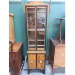 Victorian mahogany & ebonised two door glazed tall display cabinet, with two cupboard doors below