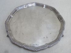 Hallmarked Silver wave edged salver on raised supports by Boodle & Dunthorne, Sheffield Assay