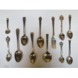 Parcel of various hallmarked flatware, mainly spoons, plus fork, various assay marks, makers and