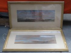 GL HALL (GEORGE LOTHIAN)?, PAIR OF FRAMED WATERCOLOURS DEPICTING FIGURES WITHIN COASTAL SCENES,