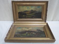 H.B. Davis, Pair of gilt framed British school oil on canvases, depicting Scottish highland scenes