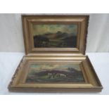 H.B. Davis, Pair of gilt framed British school oil on canvases, depicting Scottish highland scenes