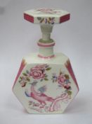 Minton pink cockatrice hexagonal perfume / scent bottle, complete with original stopper, stamped
