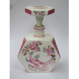 Minton pink cockatrice hexagonal perfume / scent bottle, complete with original stopper, stamped