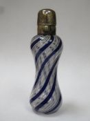 19th century hand blown glass perfume / scent bottle, decorated with bristol blue and white swirls