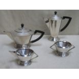 1920's / 1930's stylish art deco silver plated four piece tea / coffee set by Pinder Bros LTD,