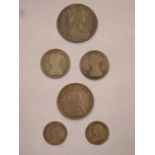 Parcel of five Queen Victoria silver coins including half crown, two florins plus two shillings.