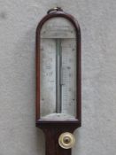 19th century rosewood stick barometer, with ivory mounted register, thermometer, and adjustable