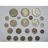 1887 one dollar coin plus various other American and Canadian coinage, various dates