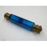 Victorian cobalt blue / bristol blue octagonal facet cut double ended scent bottle, with ornately