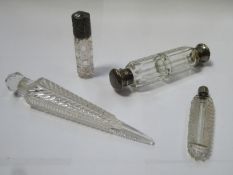 Victorian facet cut double ended scent / perfume bottle, with hinged and screw caps and original