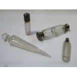 Victorian facet cut double ended scent / perfume bottle, with hinged and screw caps and original
