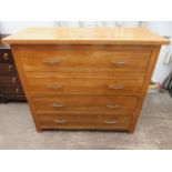 Modern solid light oak four drawer bedroom chest. Approx. 99cms long x 43cms deep x 89cms high