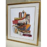 Framed limited edition Australian collage polychrome print, pencil signed Maikill. No. 386/400.