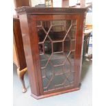 19th century mahogany astrogal glazed wall mounting corner cabinet