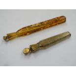 19th century hand blown and amber coloured glass lachrymatory / tear catcher, with original