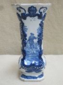18/19th century blue and white glazed ceramic vase, with makers marks to base, possibly Delft.
