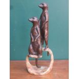 VIVIEN MALLOCK 20th CENTURY BRONZE MEERKAT FIGURE GROUP, INITIALLED KM, LIMITED EDITION 10 OF 12