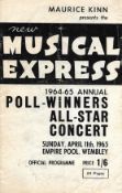 New Musical Express 1965 Poll Winners Programme Wembley Empire Pool Sunday April 11th 1965.
