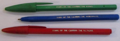 Three Cavern Club promotional pens for The Kubas, The Hideaways and The Notions