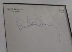 Large postcard of John Lennon signed on reverse by Paul McCartney with photograph of Beatles