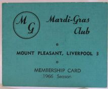 Mardi Gras Club Liverpool 1966 Membership Card