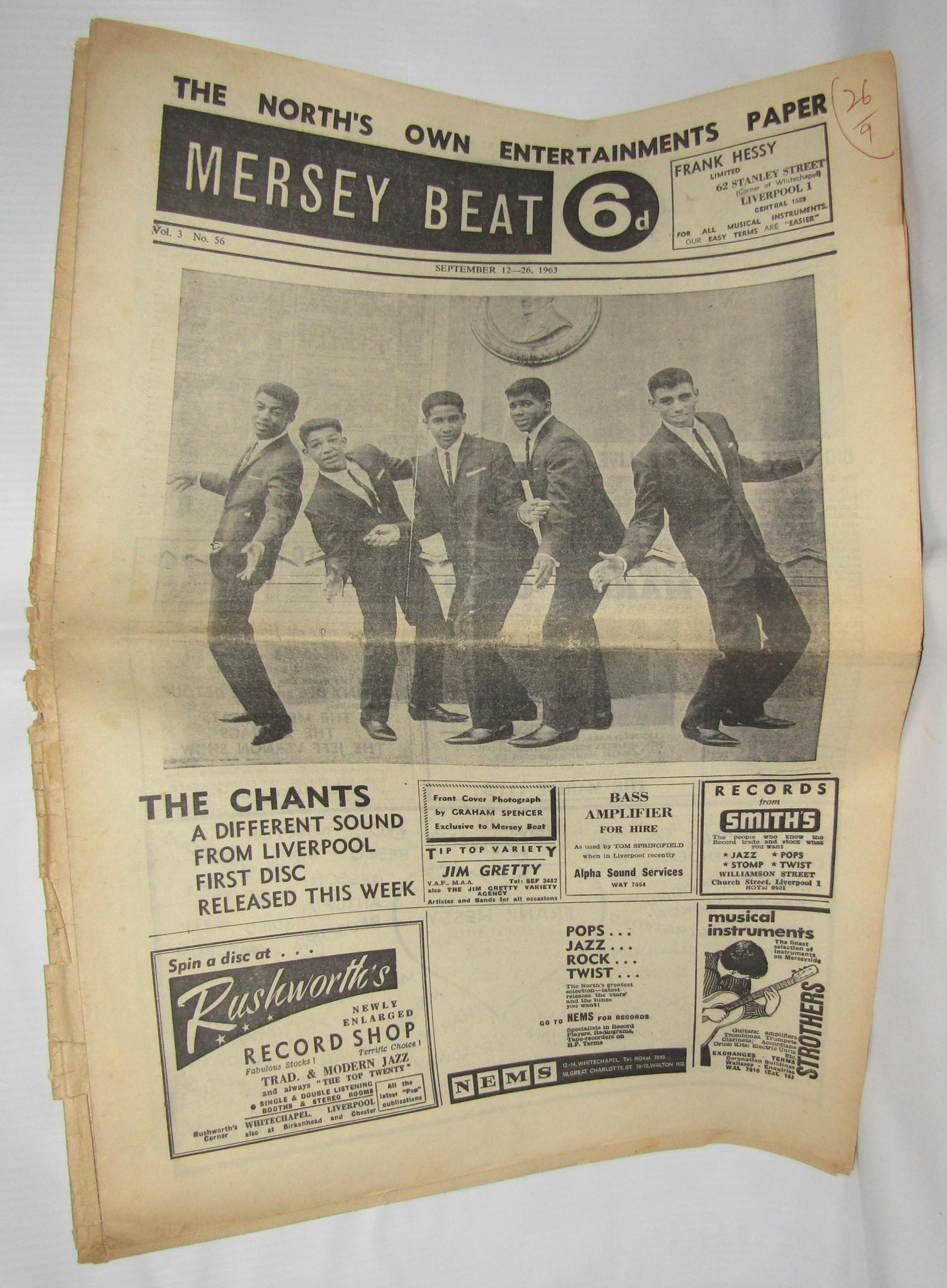 Mersey beat Vol 3 No 56 September 12-26 1963 with The Chants on front cover