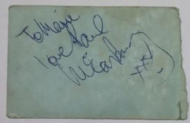 Paul McCartney signature, signed to Marie love Paul McCartney xxx. According to vendor obtained in
