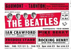 The Beatles Gaumont Taunton 5th September 1963 handbill missing booking slip